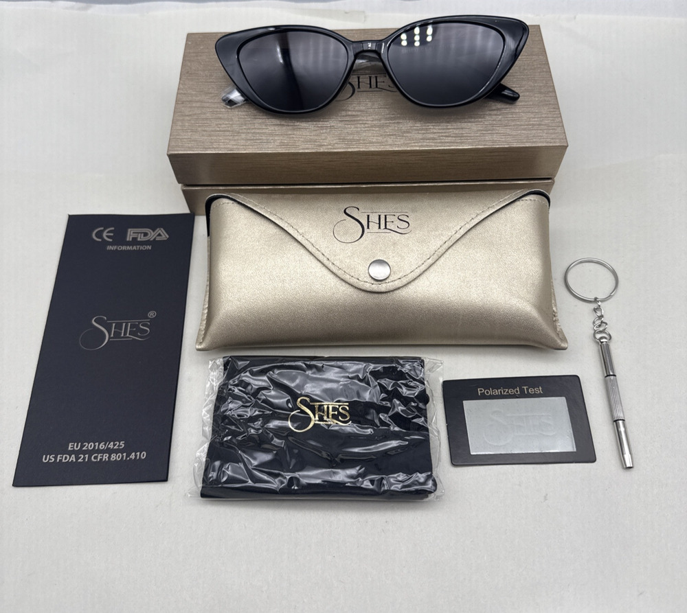 SHES Narrow Cat Eye Sunglasses for Women Vintage Clout Goggles Shades Trendy